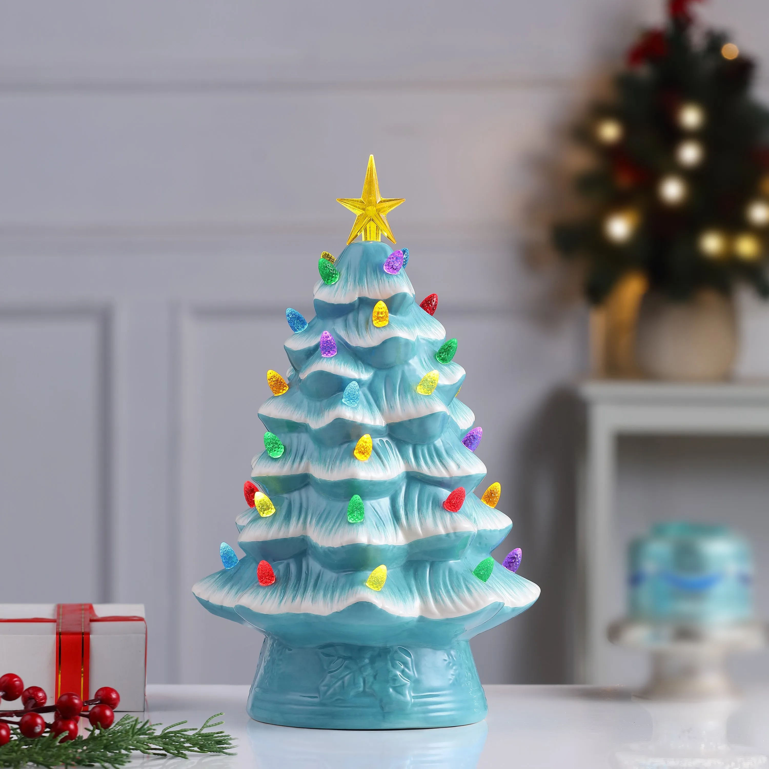 12 in. Nostalgic Ceramic Tree - Light Blue