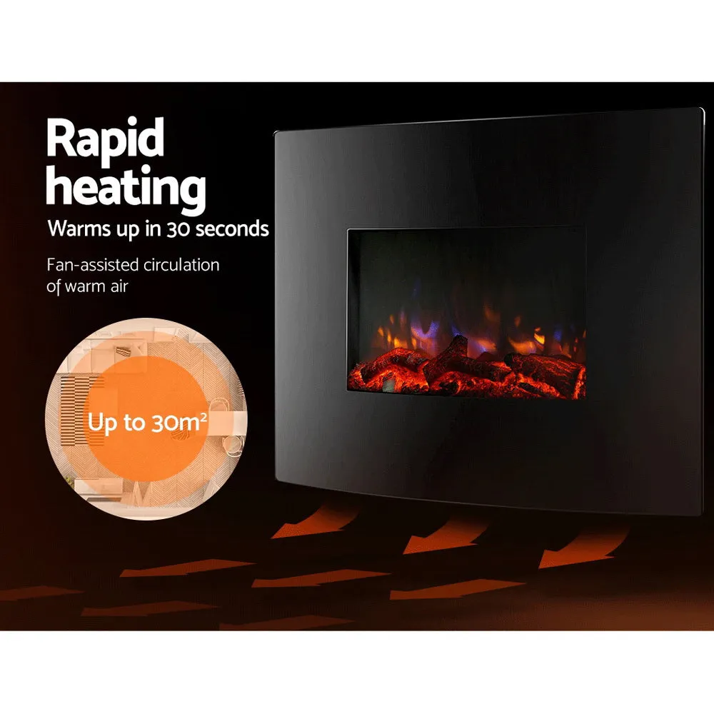 2000W Electric Fireplace Heater Wall Mounted 3D Fire Log Wood Effect