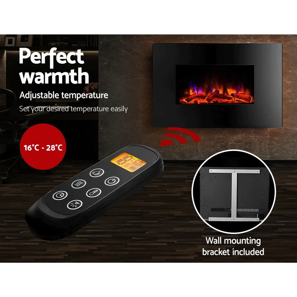 2000W Electric Fireplace Heater Wall Mounted 3D Fire Log Wood Effect