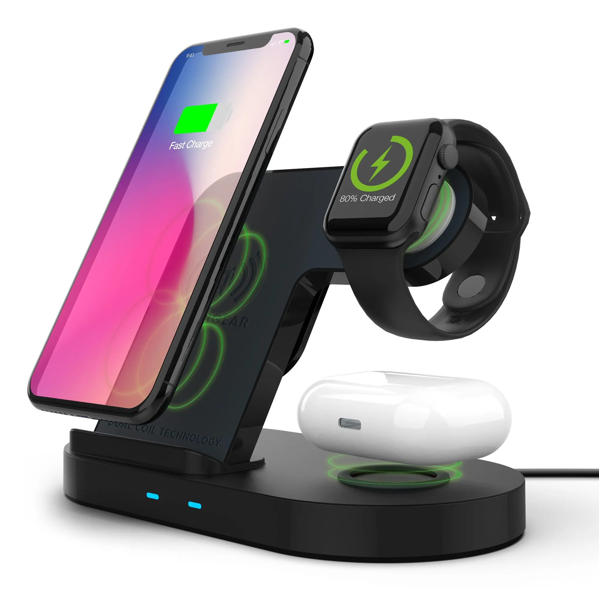 3-in-1 Wireless Charging Dock with 10W Wireless Fast Charge | Black