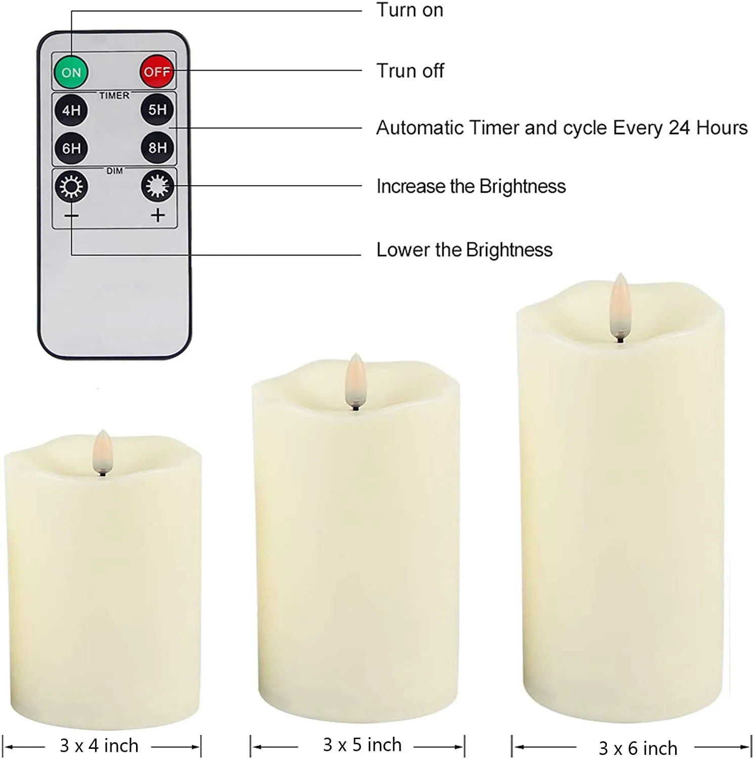 3-Pack Realistic Flickering Flameless LED Candles with Remote and Timer