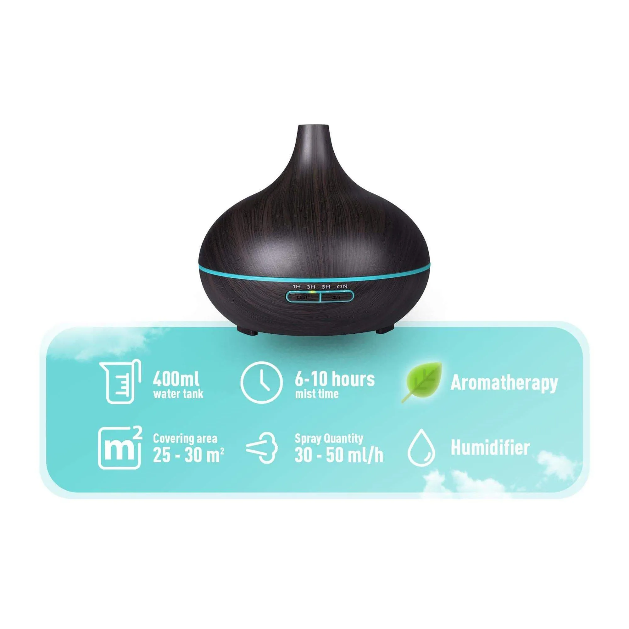 400ml Essential Oil Vaporizer | In Light or Dark Wood Grain