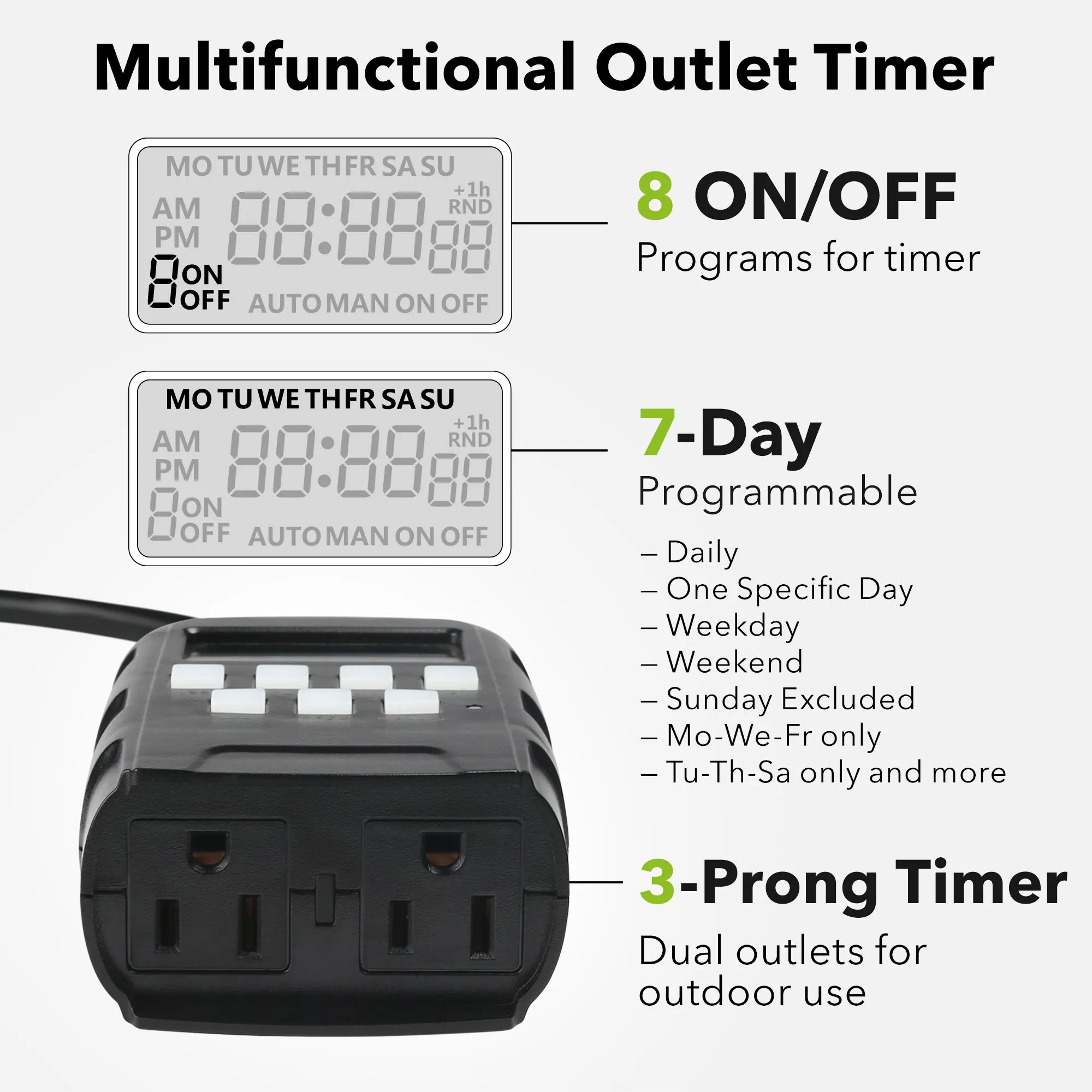 7 Day Heavy Duty Digital Programmable Outdoor Timer Dual Outlet BN-LINK