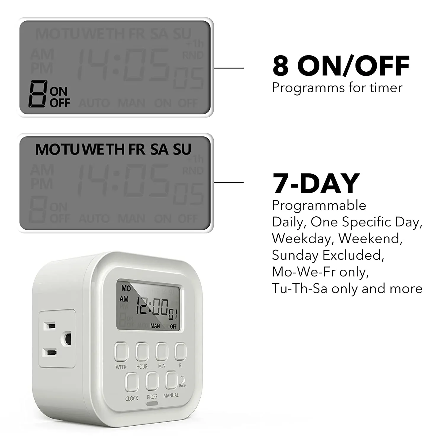 7 Day Heavy Duty Digital Timer, Dual Outlet, On/Off Programs 3-Prong Programmable Timer BN-LINK