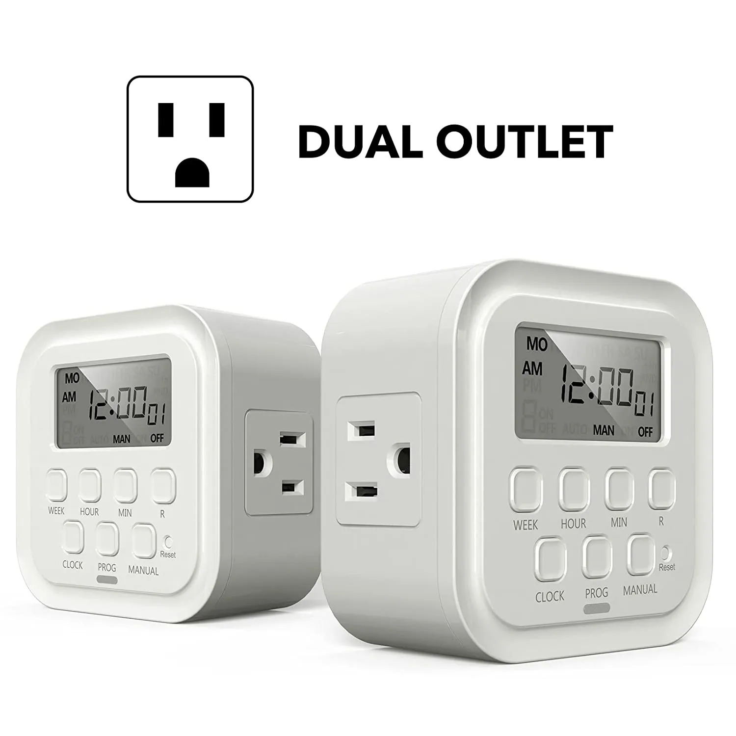 7 Day Heavy Duty Digital Timer, Dual Outlet, On/Off Programs 3-Prong Programmable Timer BN-LINK