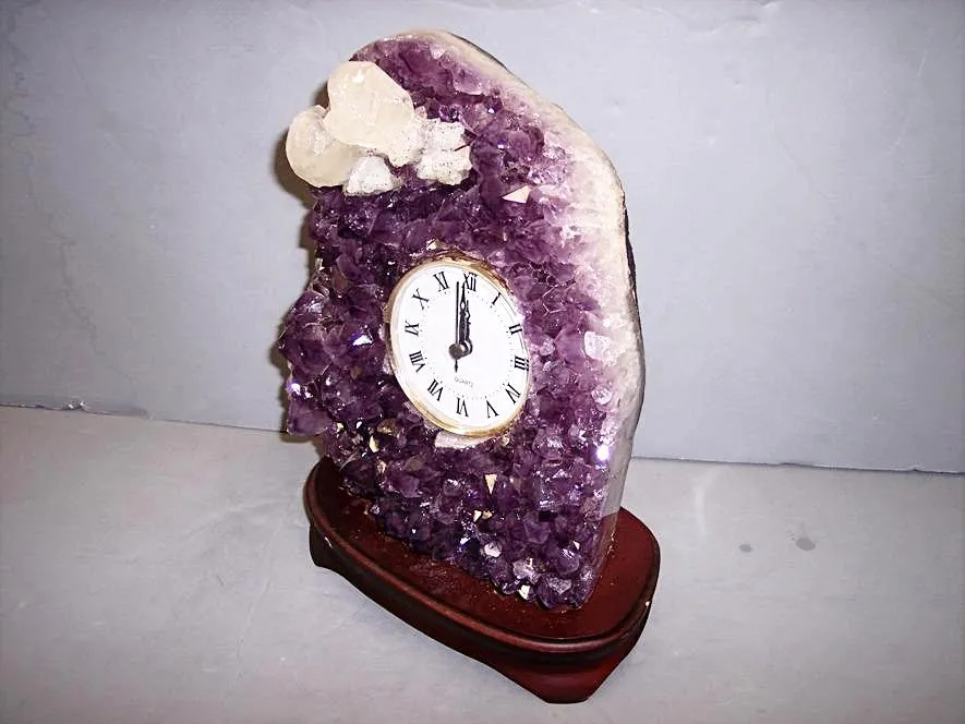 Amethyst Clock in Wood Base