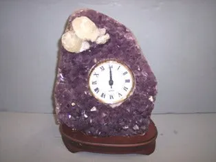 Amethyst Clock in Wood Base