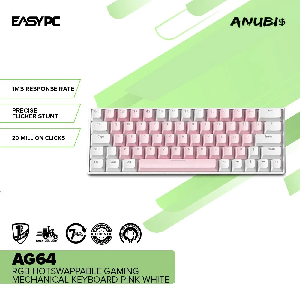 Anubis AG64 RGB Hotswappable Gaming Mechanical Keyboard Pink White