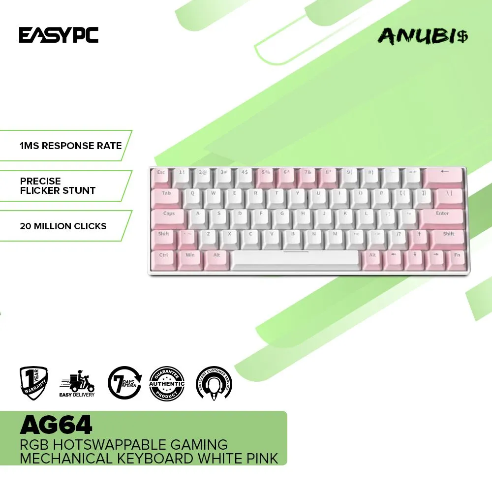 Anubis AG64 RGB Hotswappable Gaming Mechanical Keyboard White Pink