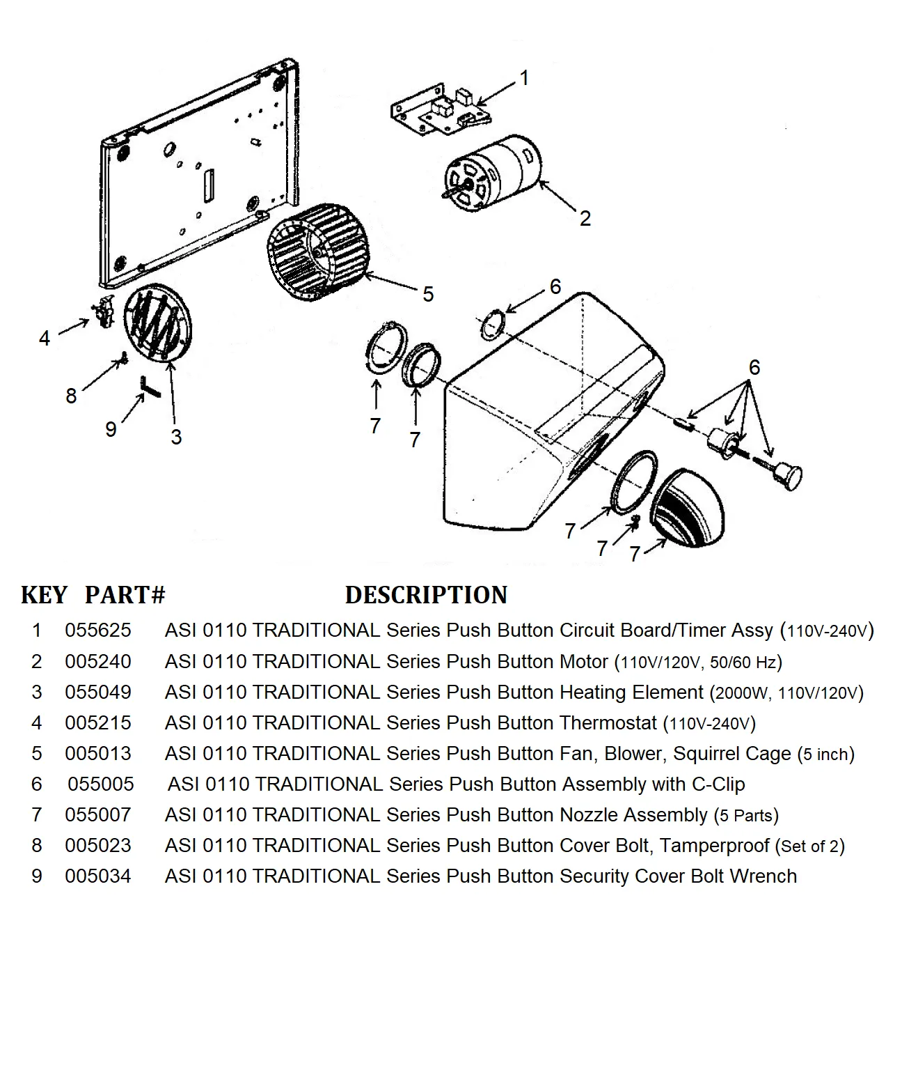 ASI 0110 TRADITIONAL Series Push-Button Model (110V/120V) CIRCUIT BOARD/MICRO SWITCH TIMER ASSY (Part# 055625)