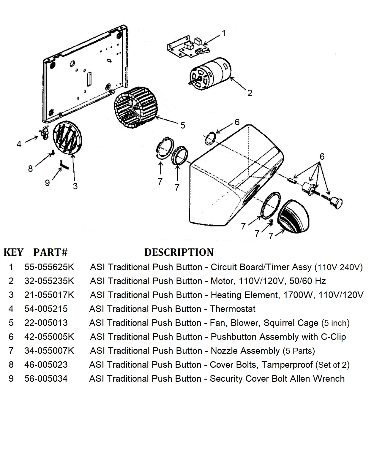 ASI TRADITIONAL Series Push-Button Model (110V/120V) CIRCUIT BOARD/MICRO SWITCH TIMER ASSY (Part# 055625)