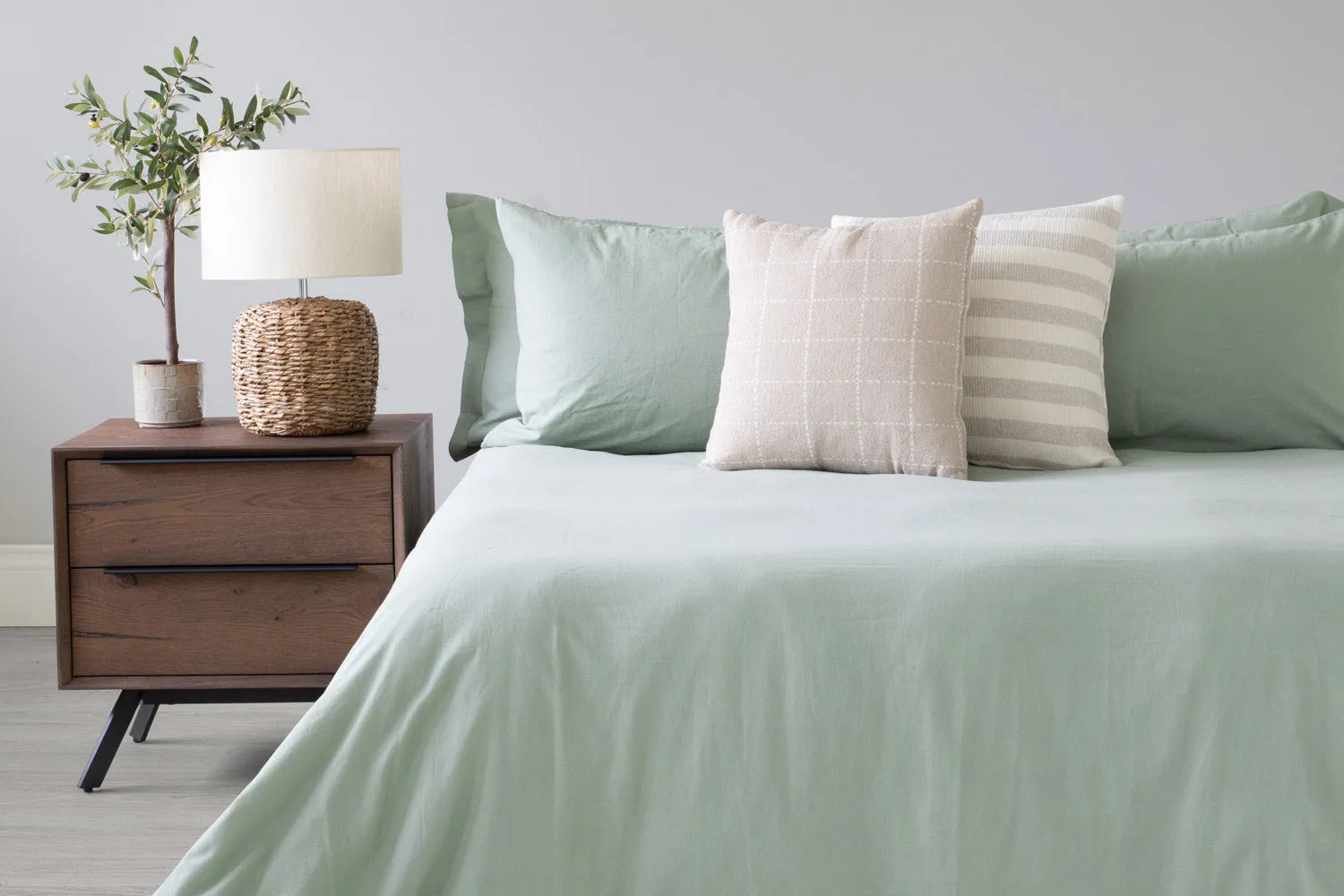 Ava Linen Look Duvet Set | Green | Double