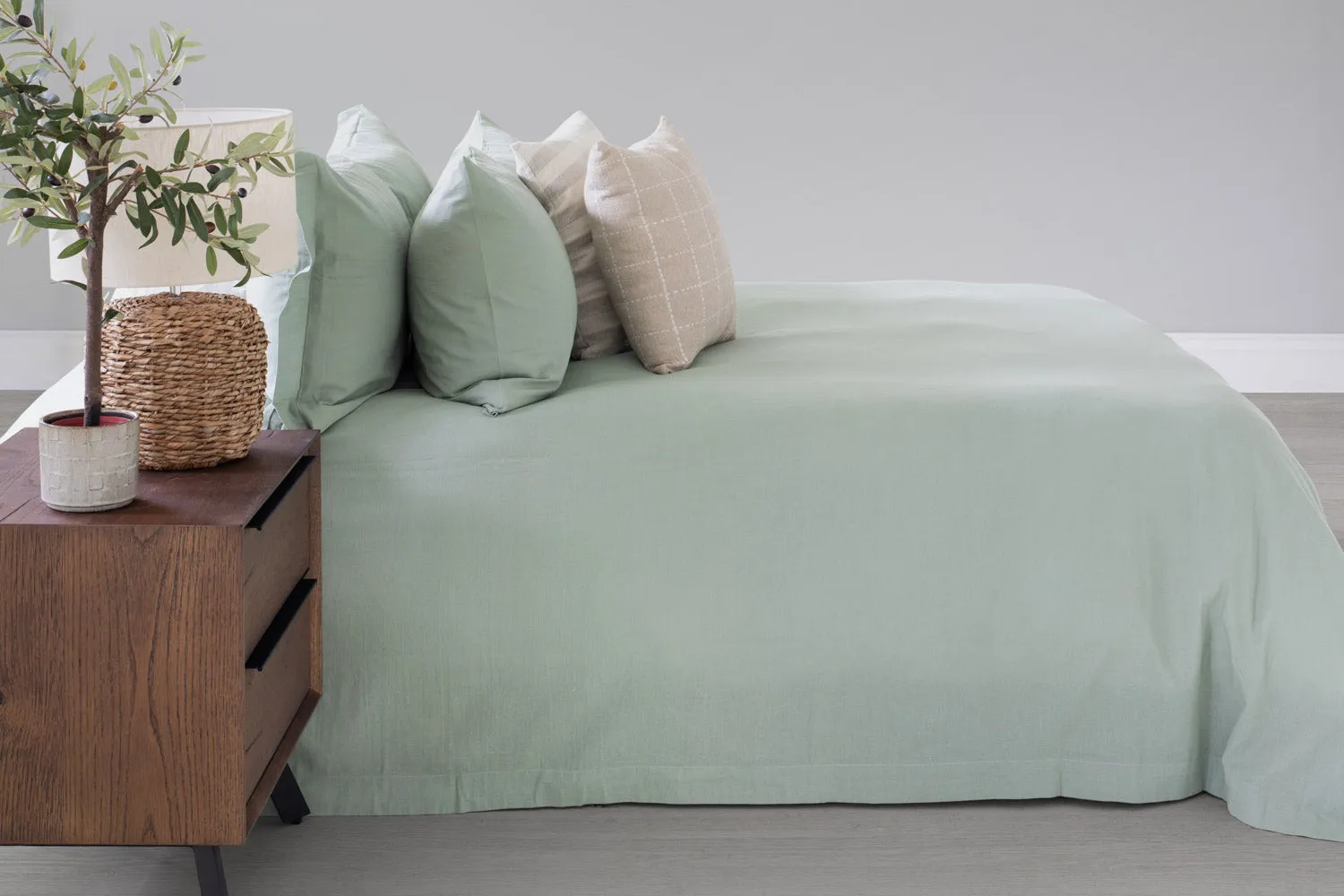 Ava Linen Look Duvet Set | Green | Double