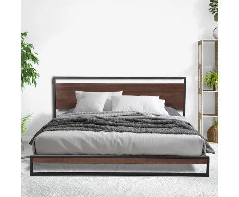 Azure Bed Frame With Headboard Black Wood Steel Platform Bed