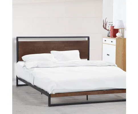 Azure Bed Frame With Headboard Black Wood Steel Platform Bed