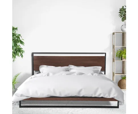 Azure Bed Frame With Headboard Black Wood Steel Platform Bed