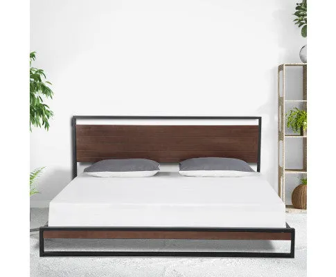 Azure Bed Frame With Headboard Black Wood Steel Platform Bed