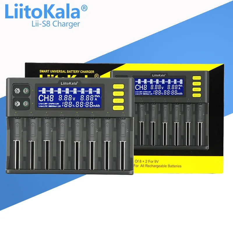 Battery Charger Lithium NiMH battery Smart Charger LiitoKala lii-S8 lii-S6 Lii-PD4 Lii-PD2 lii-S2 lii-S4 lii-402 lii-202 18650 26650 21700 lithium