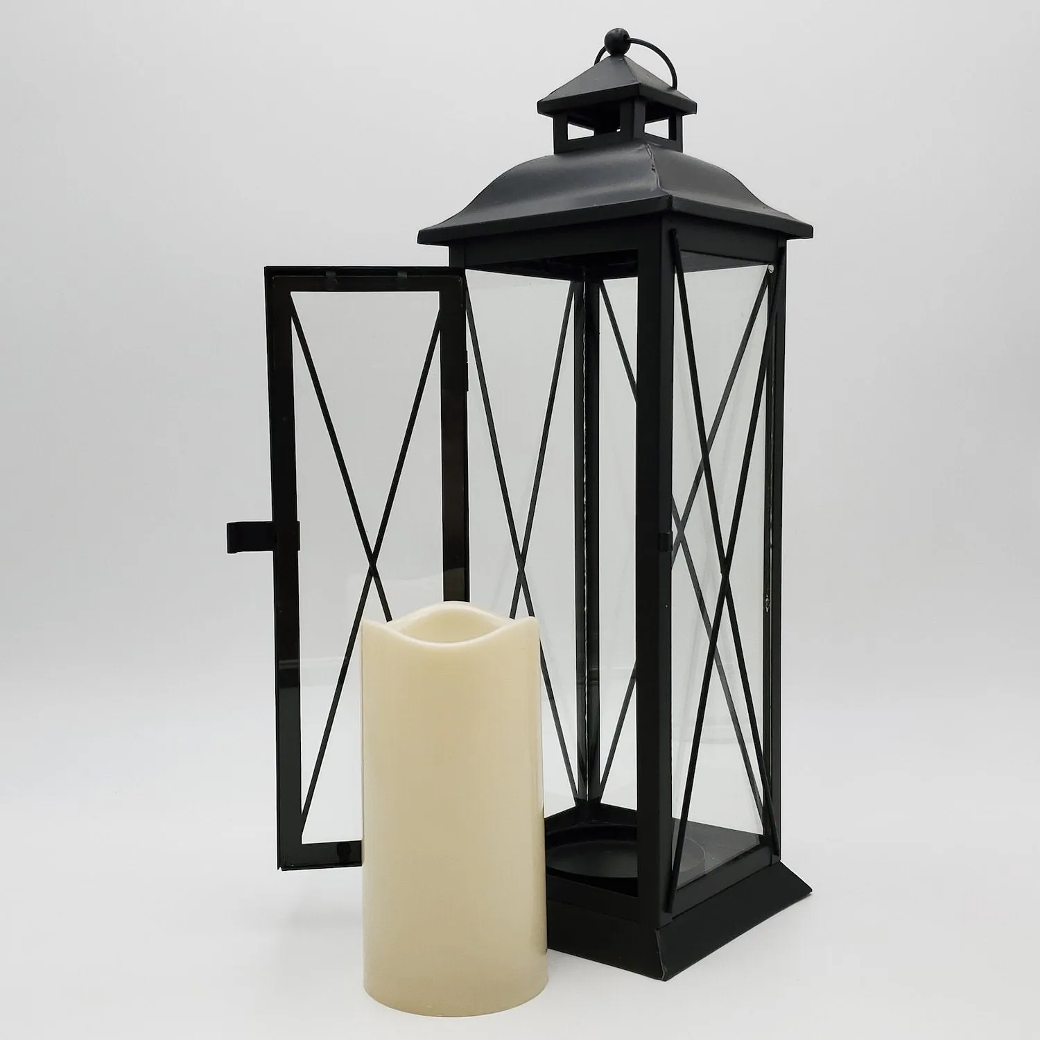 Battery Operated LED Metal Lantern - Crisscross