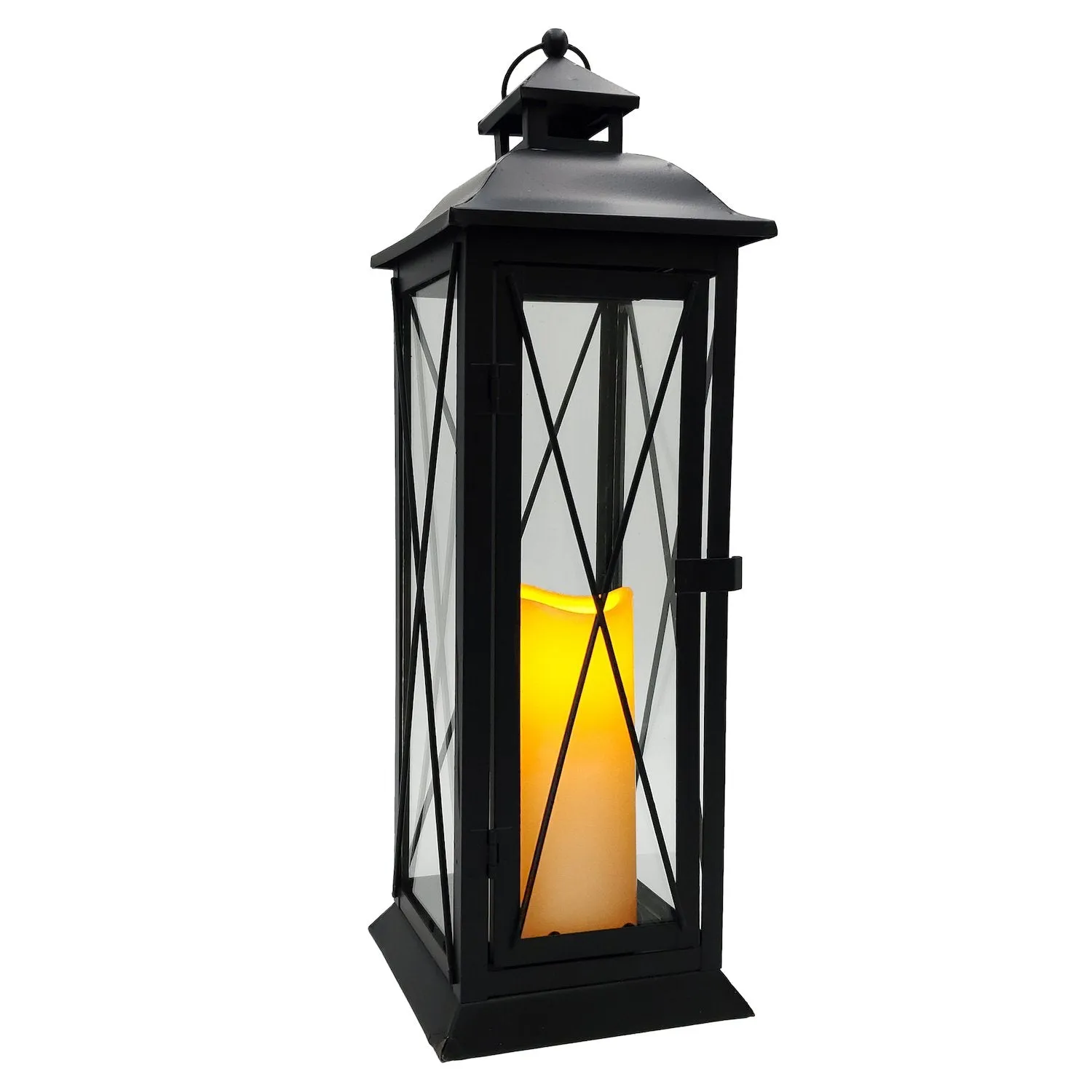 Battery Operated LED Metal Lantern - Crisscross