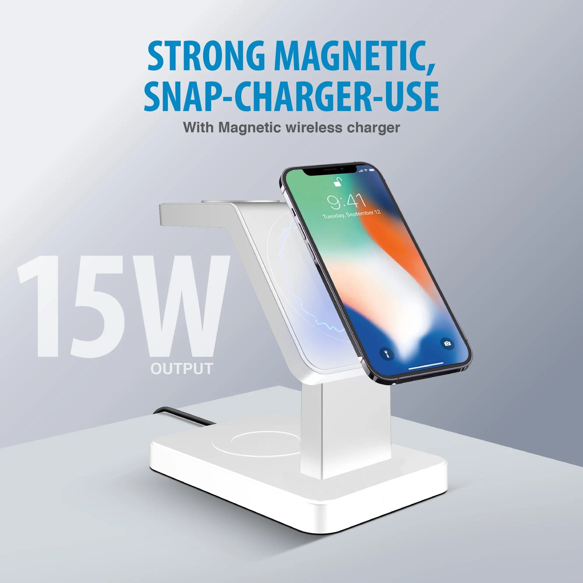 Brookstone 3 in 1 Wireless Charging Station Compatible with MagSafe Charger for Apple Fast Wireless Charger Stand for iPhone 15,14,13,12 Pro Max Series, iWatch Series, Airpods 3, 2, Pro