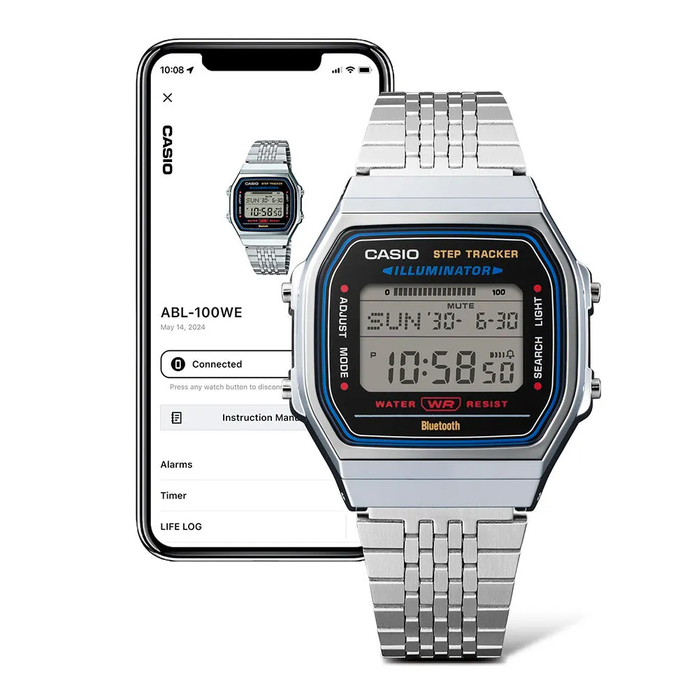 Casio ABL100WE-1A Bluetooth Digital Step Tracker with Fitness Features and Sleek Design