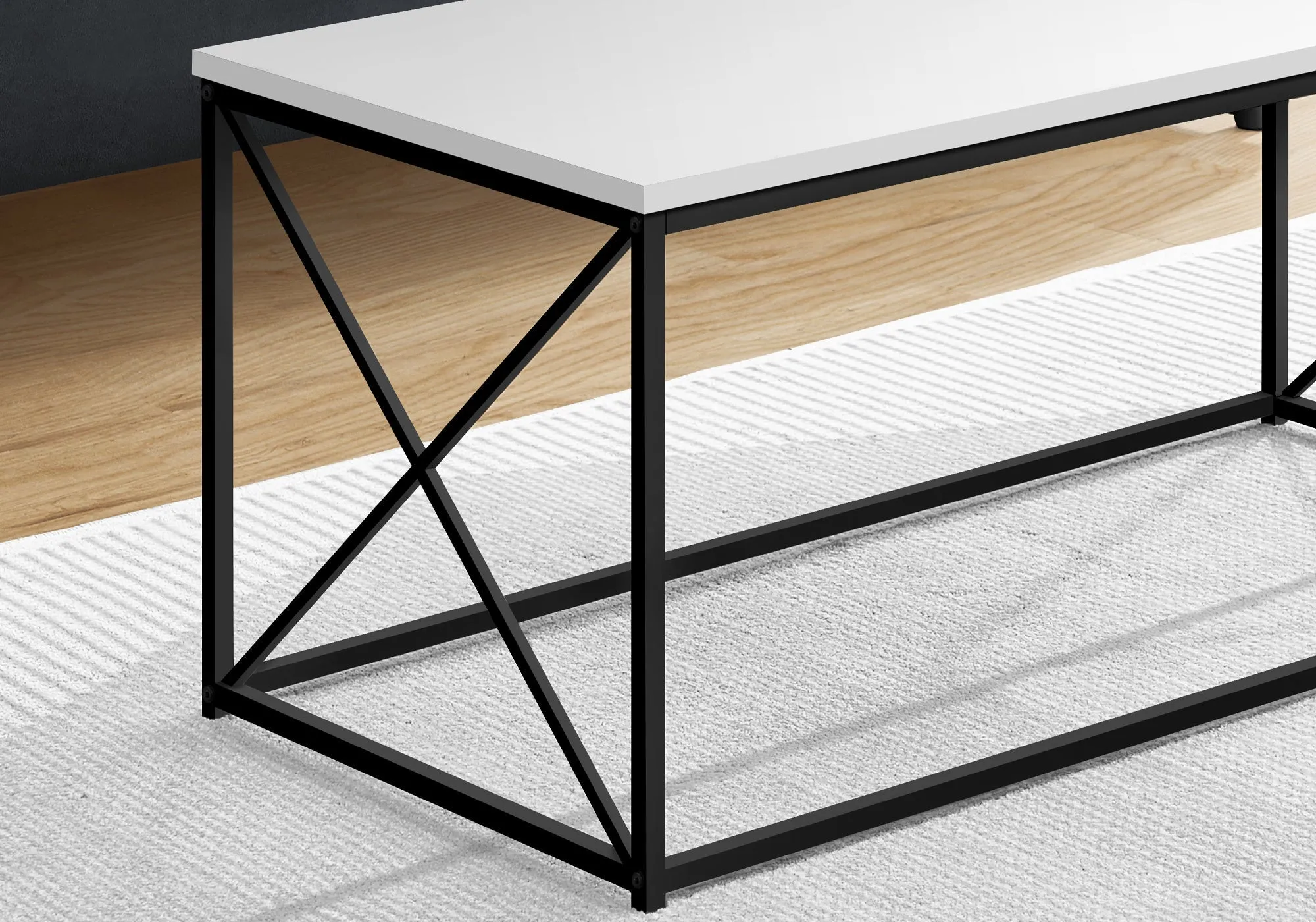 Coffee Table - 40"L / White / Black Metal