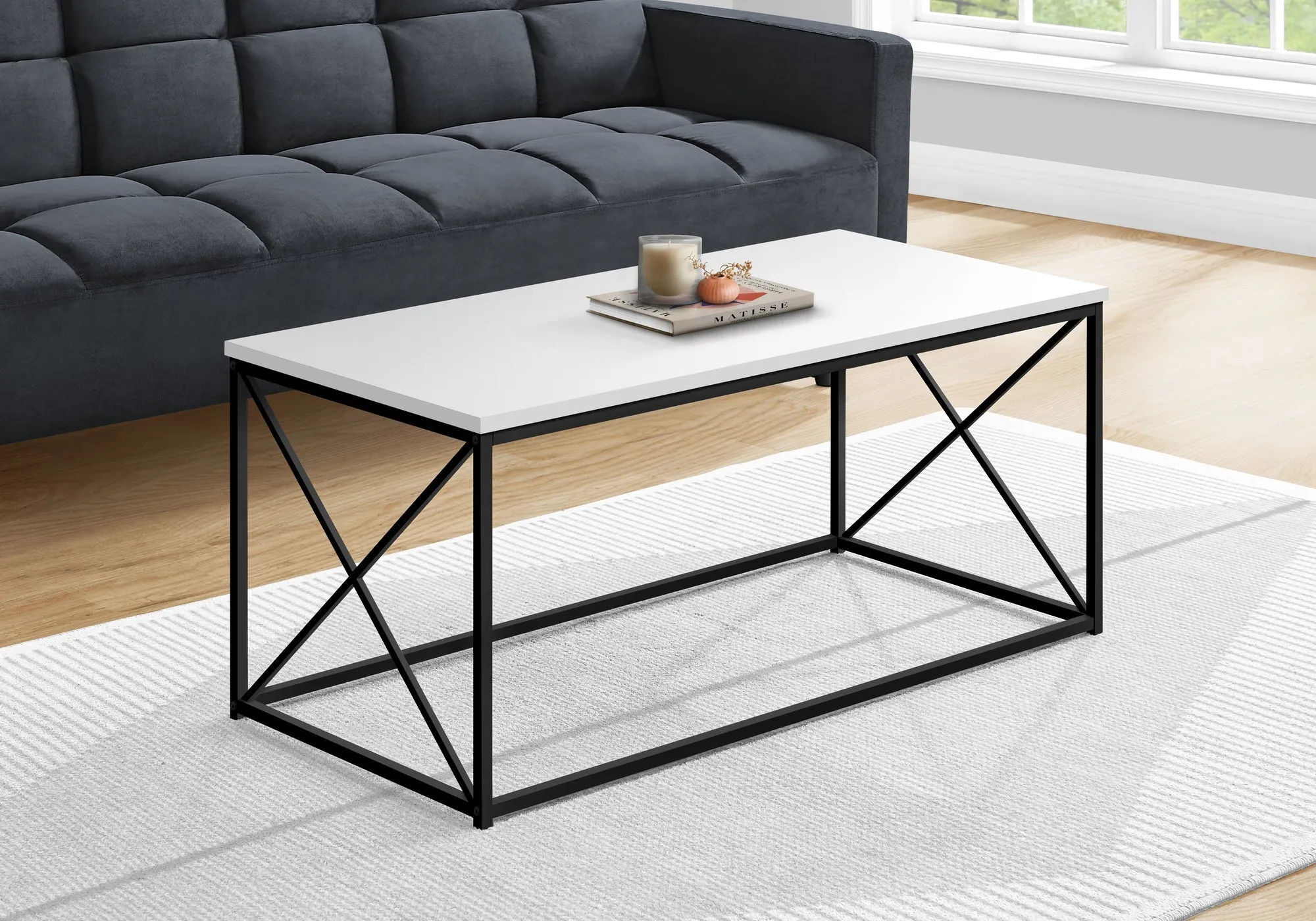 Coffee Table - 40"L / White / Black Metal