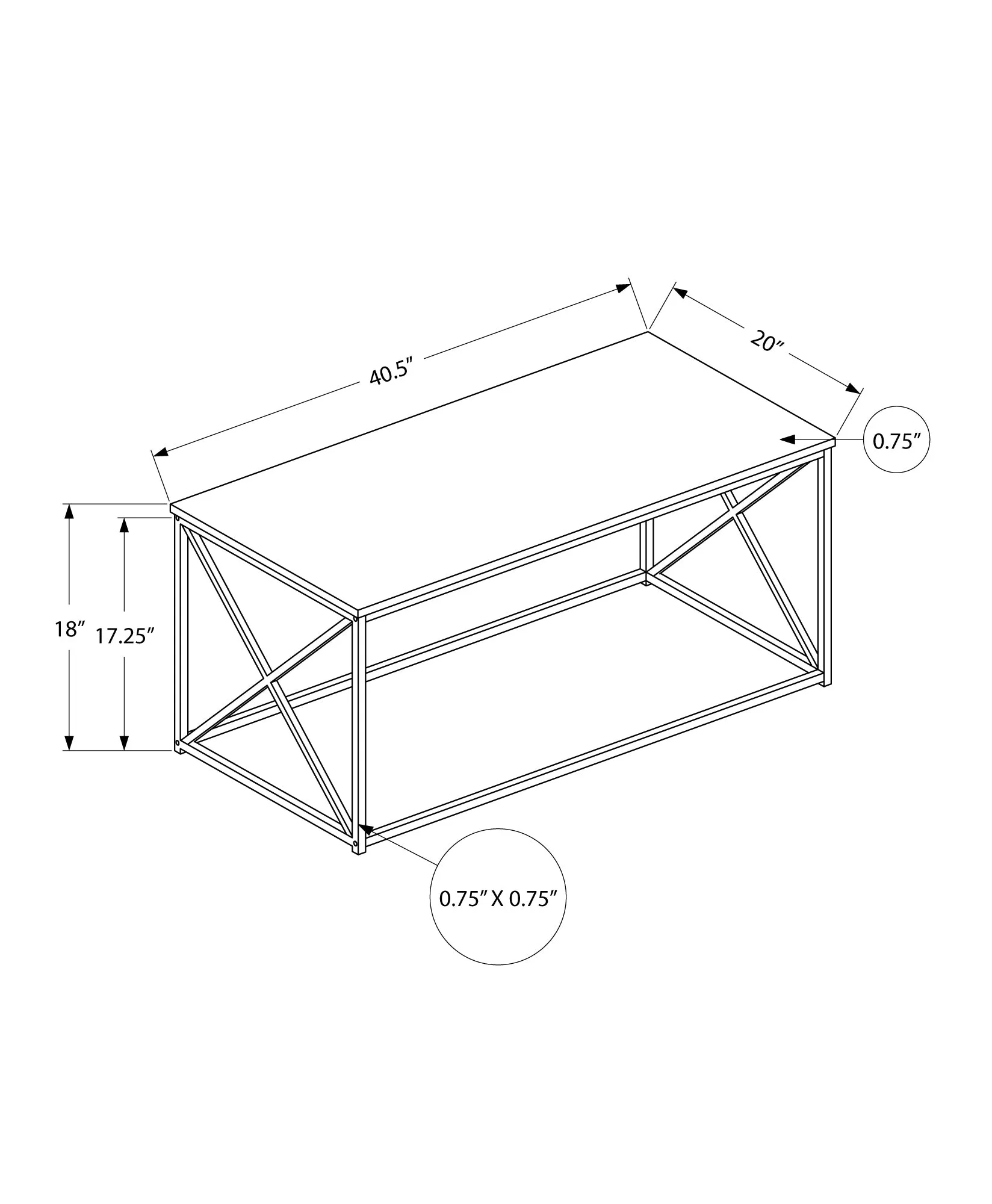 Coffee Table - 40"L / White / Black Metal