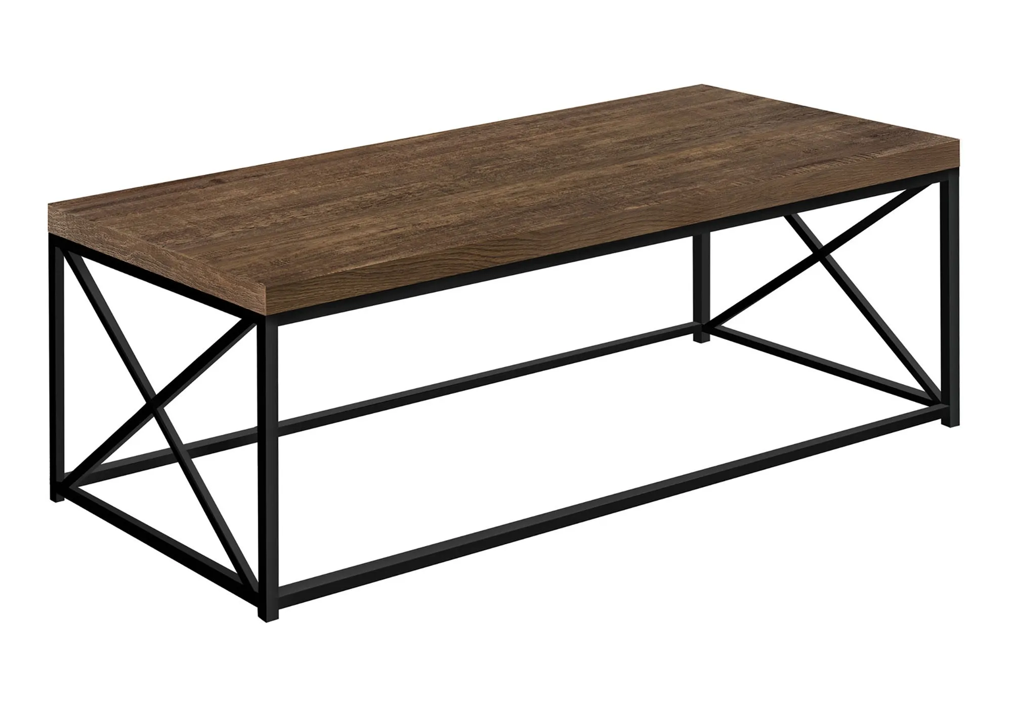 Coffee Table, Accent, Cocktail, Rectangular, Living Room, 44"l, Brown Laminate, Black Metal, Contemporary, Modern