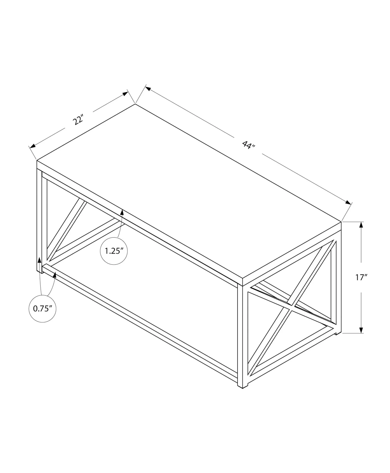 Coffee Table, Accent, Cocktail, Rectangular, Living Room, 44"l, Brown Laminate, Black Metal, Contemporary, Modern