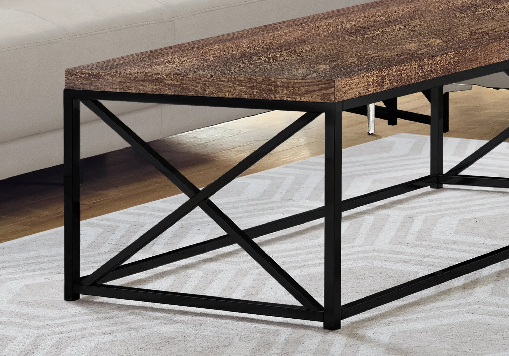 Coffee Table, Accent, Cocktail, Rectangular, Living Room, 44"l, Brown Laminate, Black Metal, Contemporary, Modern