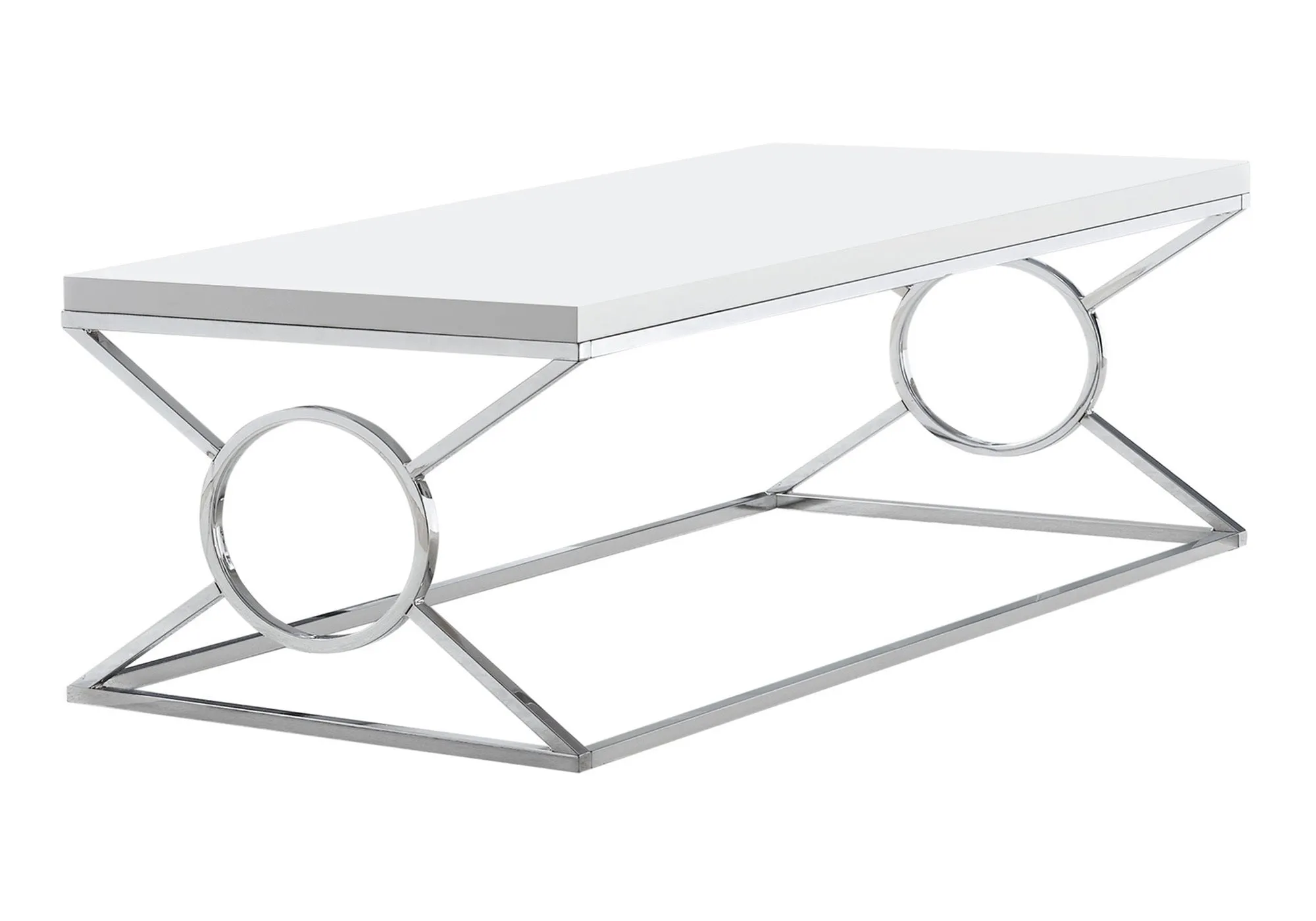 Coffee Table, Accent, Cocktail, Rectangular, Living Room, 44"l, Glossy White Laminate, Chrome Metal, Contemporary, Modern