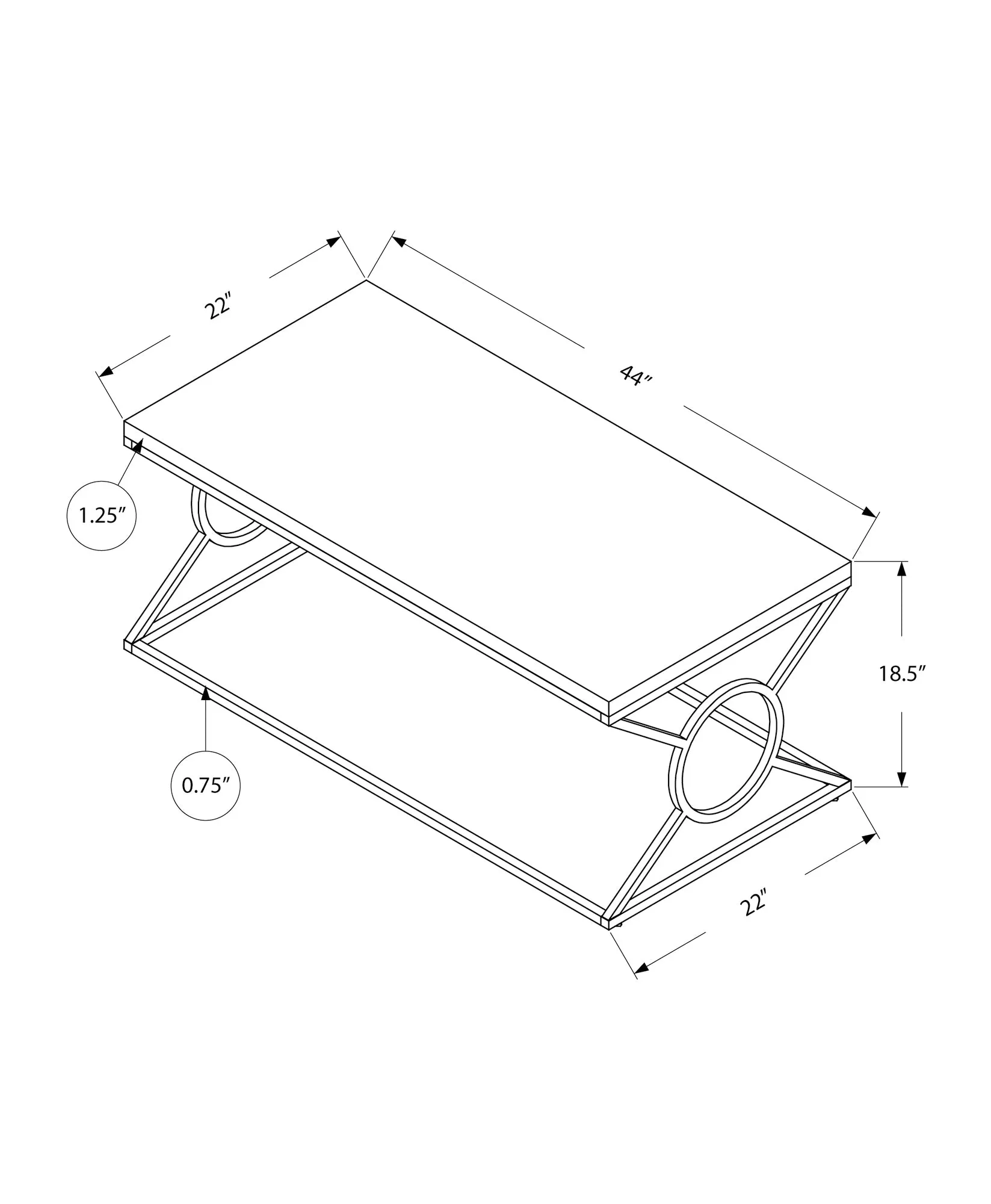 Coffee Table, Accent, Cocktail, Rectangular, Living Room, 44"l, Glossy White Laminate, Chrome Metal, Contemporary, Modern