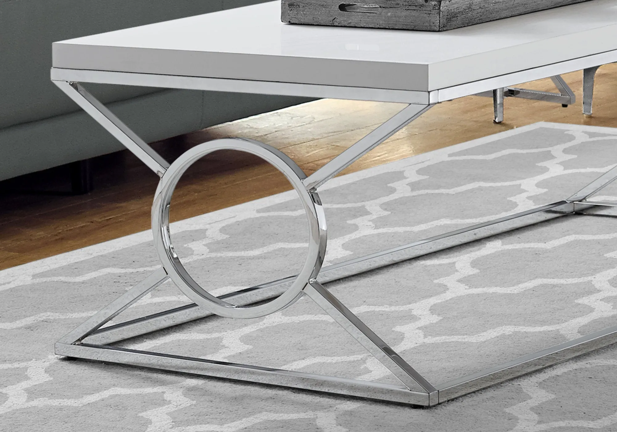 Coffee Table, Accent, Cocktail, Rectangular, Living Room, 44"l, Glossy White Laminate, Chrome Metal, Contemporary, Modern