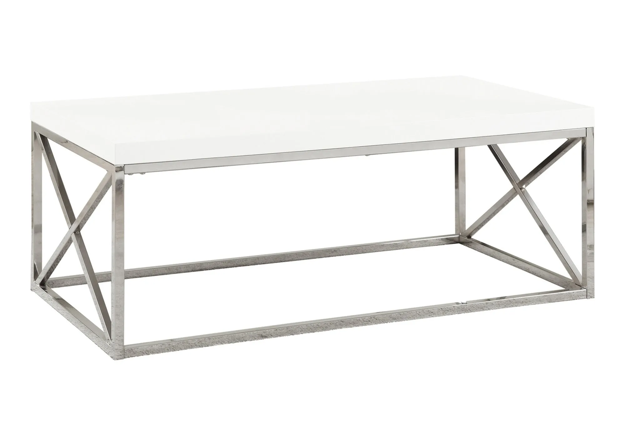 Coffee Table, Accent, Cocktail, Rectangular, Living Room, 44"l, Glossy White Laminate, Chrome Metal, Contemporary, Modern