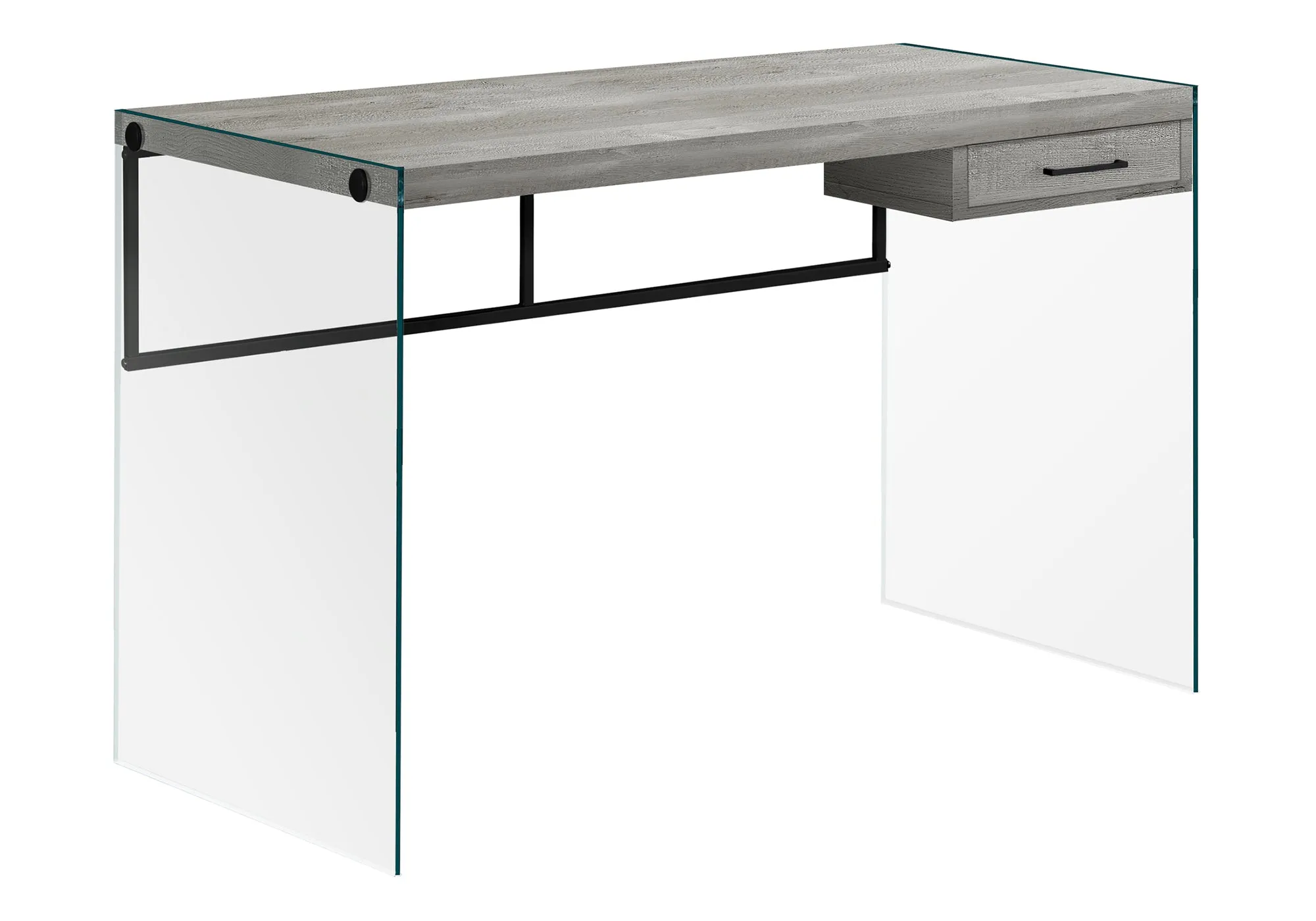 Computer Desk, Home Office, Laptop, Storage Drawers, 48"l, Work, Grey Laminate, Clear Tempered Glass, Contemporary, Modern