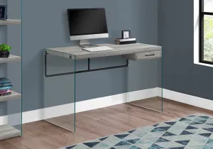 Computer Desk, Home Office, Laptop, Storage Drawers, 48"l, Work, Grey Laminate, Clear Tempered Glass, Contemporary, Modern