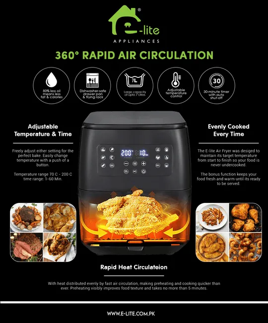 E-Lite Air Fryer EAF-001 - 7 Liters