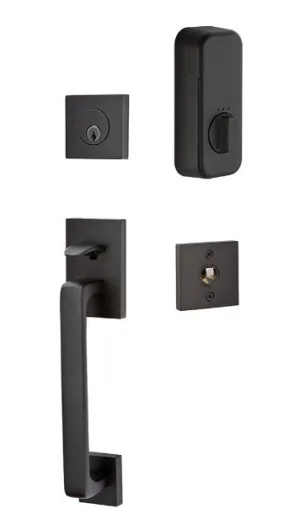 Emtek Single Cylinder Baden Handleset EMPowered Motorized Smart Lock Upgrade With Select T-Bar Hammered Lever