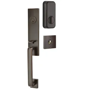 Emtek Single Cylinder Davos Handleset EMPowered Motorized Smart Lock Upgrade With Lowell Glass Knob