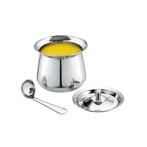 GALOOF Stainless Steel Oil And Ghee Pot Container With Lid And Spoon Ghee pot (220 ml)