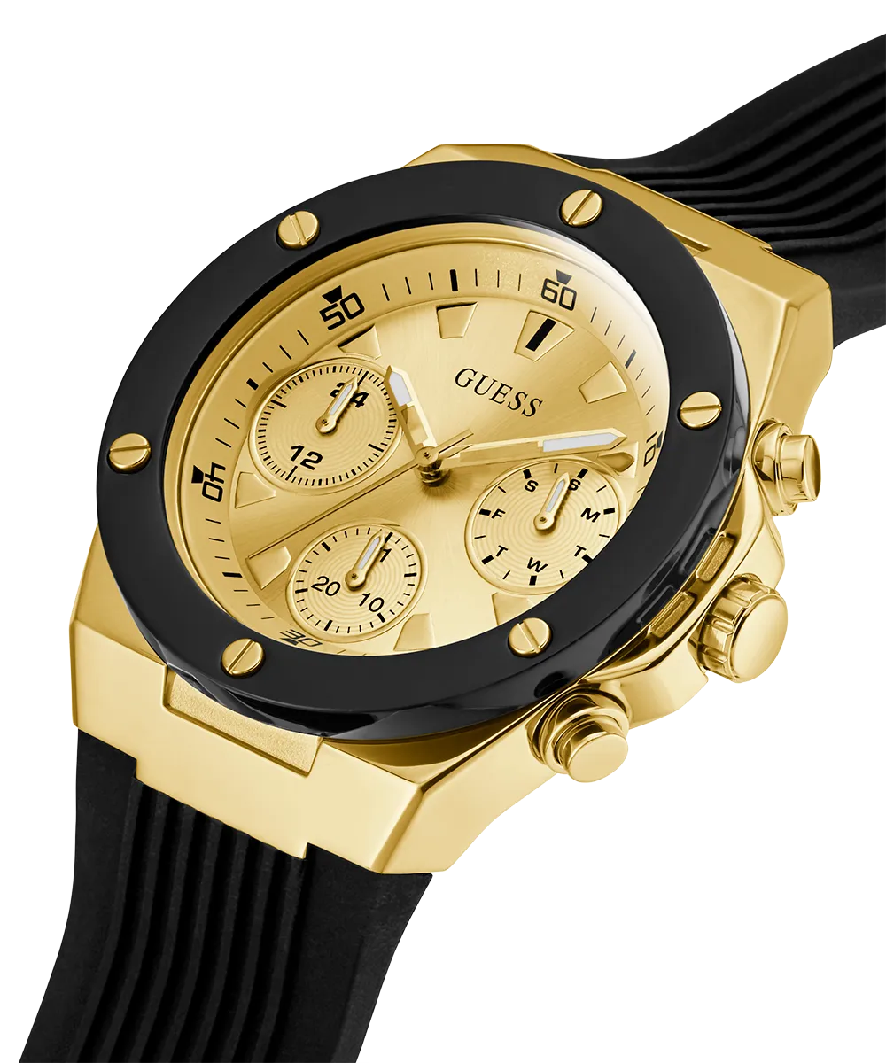 GUESS Ladies Black Gold Tone Multi-function Watch