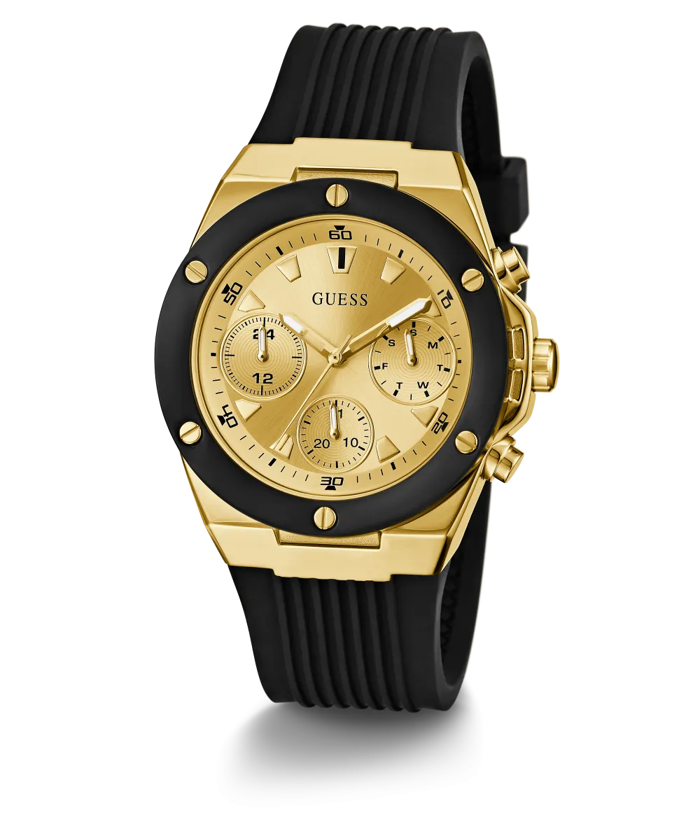 GUESS Ladies Black Gold Tone Multi-function Watch