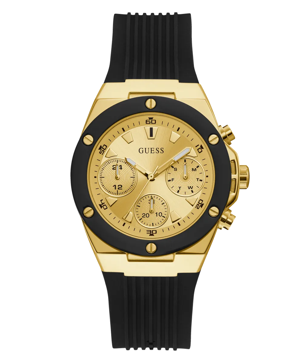 GUESS Ladies Black Gold Tone Multi-function Watch