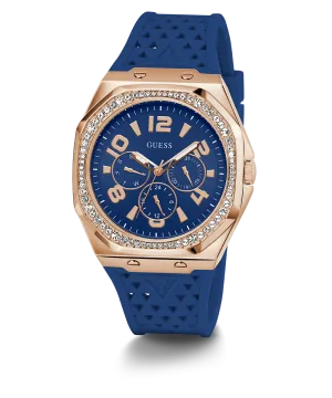 GUESS Ladies Blue Rose Gold Tone Multi-function Watch