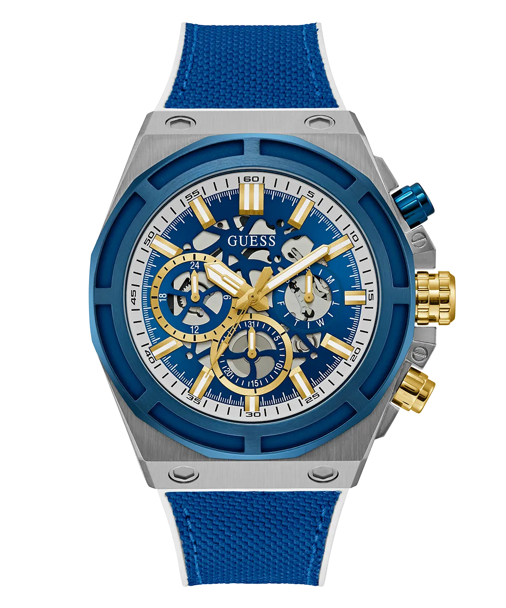 GUESS Mens Blue 2-Tone Multi-function Watch