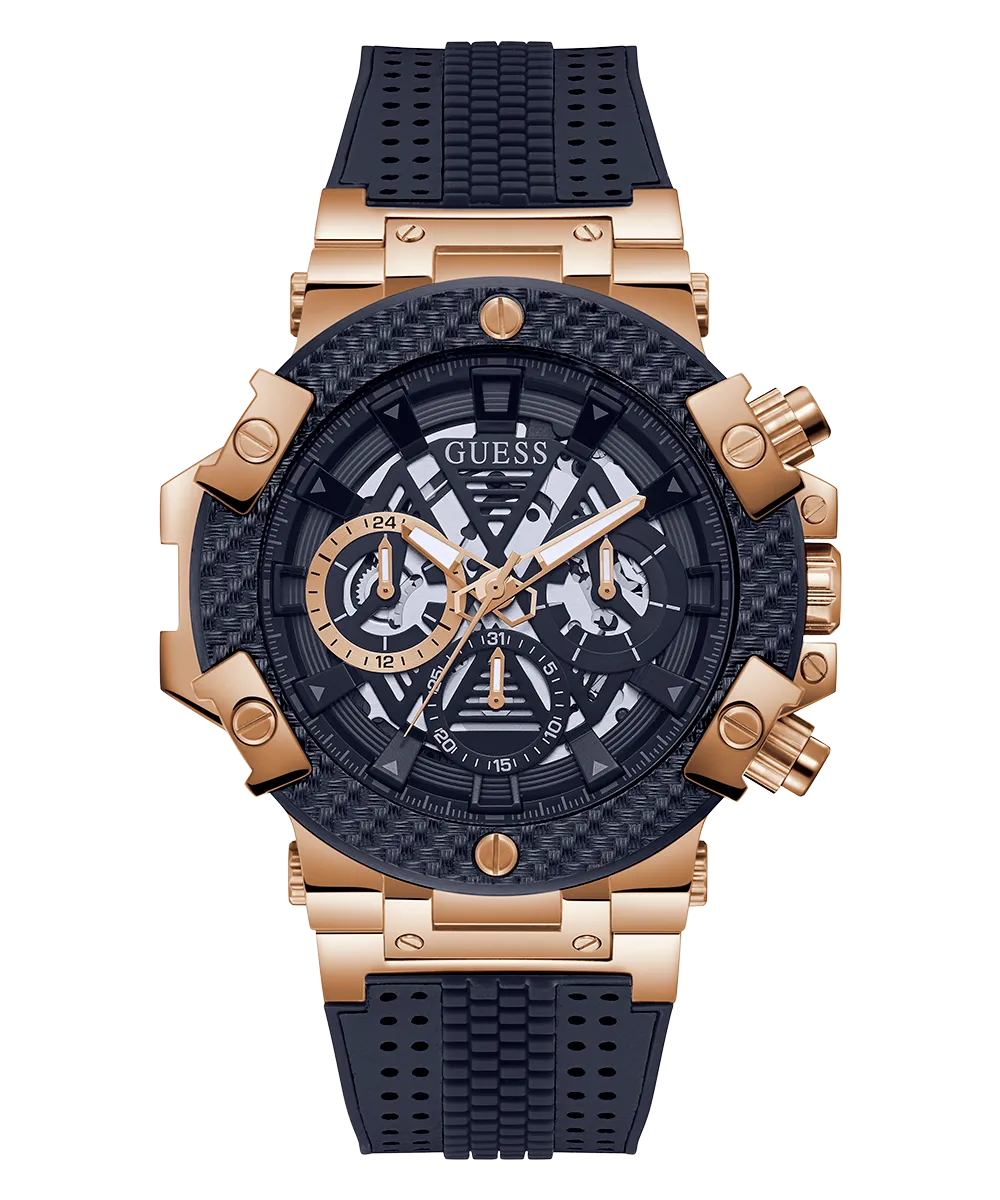 GUESS Mens Navy Rose Gold Tone Multi-function Watch