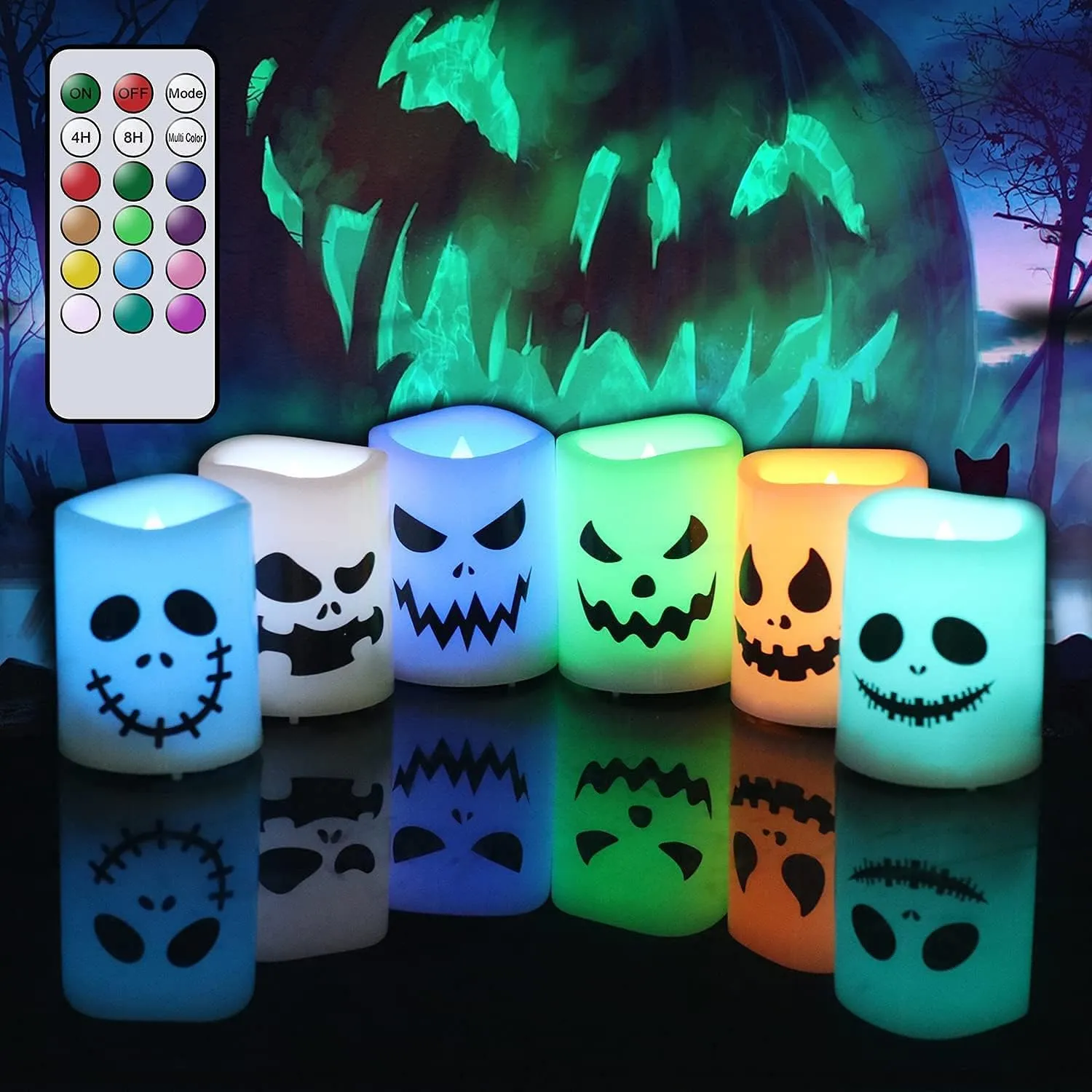 Halloween or Christmas Flameless Candles Color Changing with Remote Time