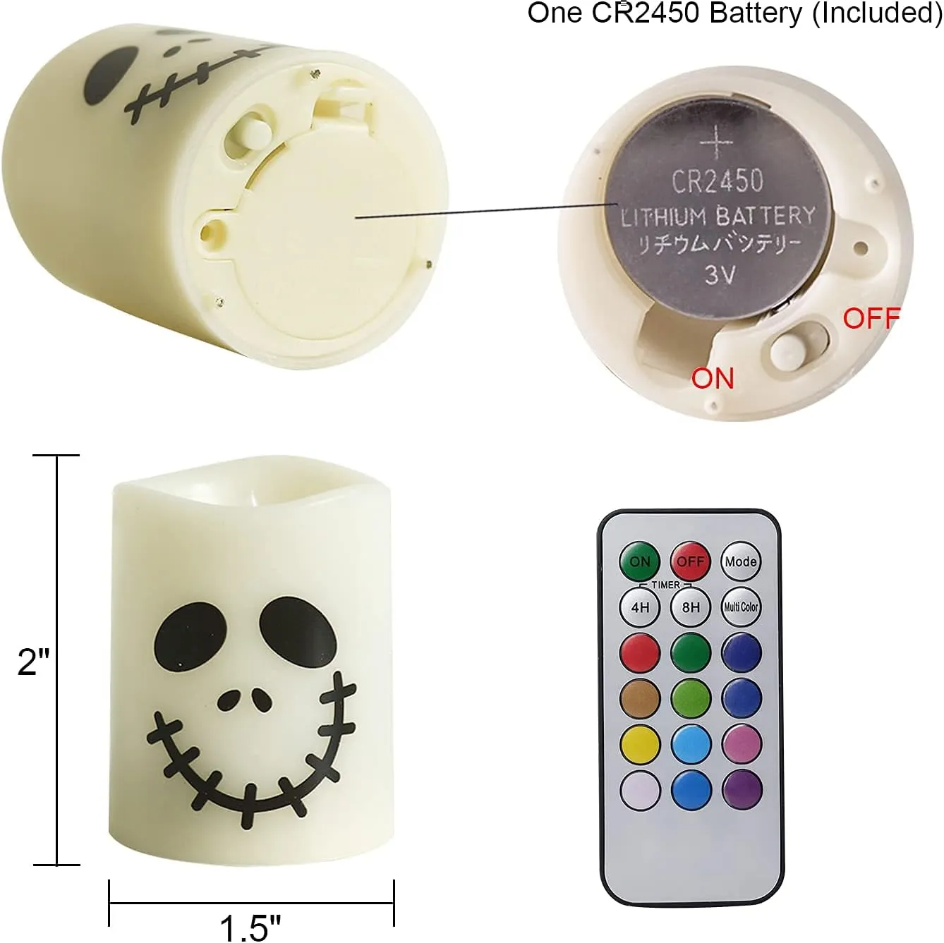 Halloween or Christmas Flameless Candles Color Changing with Remote Time